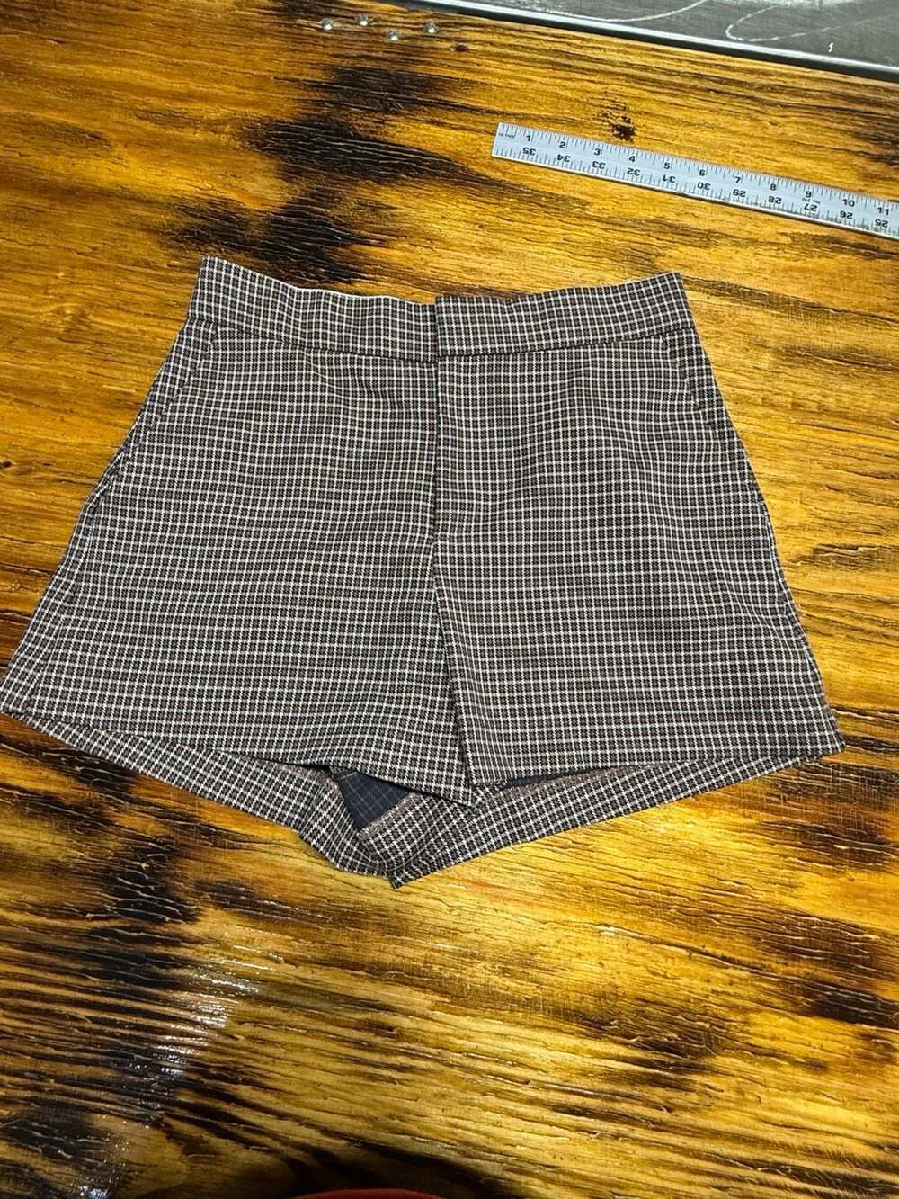 Zara Tailored Micro Short Brown Plaid